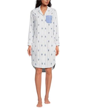 Lands' End Cotton Poplin Long Sleeve Sleepshirt Nightgown - White