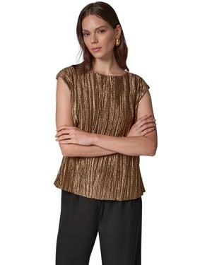 Donna Karan Sleeveless Plisse Blouse - Brown