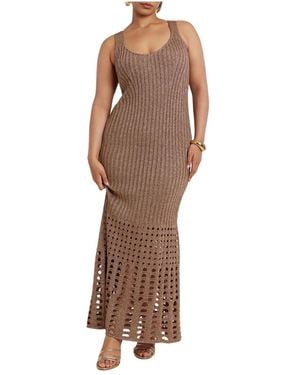 Eloquii Plus Size Metallic Open Stitch Sweater Dress - Brown
