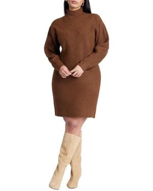 Eloquii Plus Size Turtleneck Mini Sweater Dress - Brown