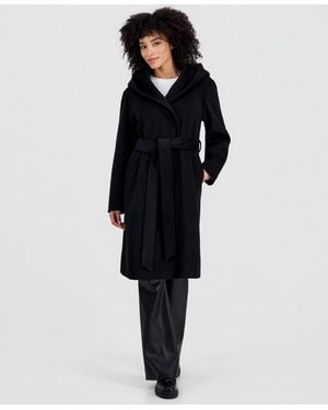 Steve Madden Hooded Tie-belt Wrap Coat - Black