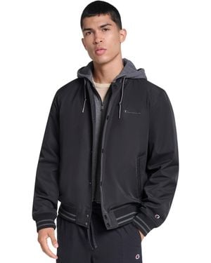 Champion Hooded Varsity Jacket - Black