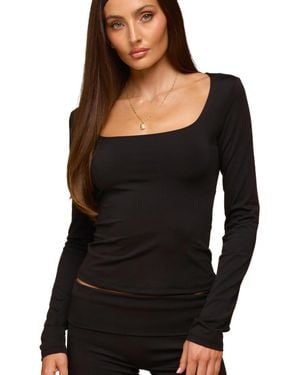 Edikted Hayden Square Neck Long Sleeve Top - Black