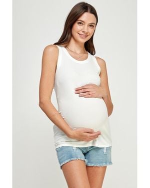 Hello Miss Maternity Fitted Ribbed Crewneck Tank Top - White