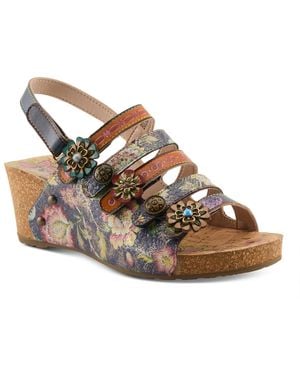L'ARTISTE S Buckleitup Floral Wedge - Brown