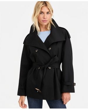 Tahari Funnel-neck Belted Trench Coat - Black