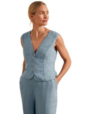Celtic & Co. Linen Blend Tailored Waistcoat - Blue