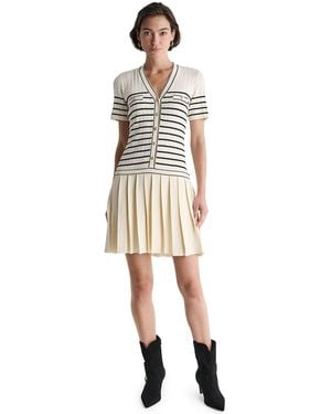 BCBGMAXAZRIA V-neck Striped Drop-waist Mini Dress - White