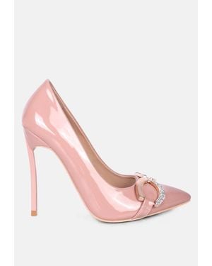 Rag & Co Cocktail Buckle Embellished Stiletto Pump Shoes - Pink