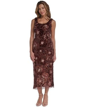 Eliza J Square Neck Side-slit Sequin Midi Dress - Red