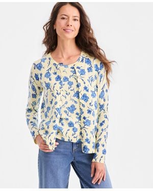 Style & Co. Printed Button-front Cardigan - Blue