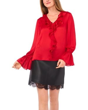 Vince Camuto Ruffled V-neck Bell-sleeve Blouse - Red