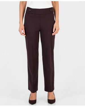 Anne Klein Essentials Ak Anne Klein Petite Mid-rise Side-tab Straight-leg Pants - Red