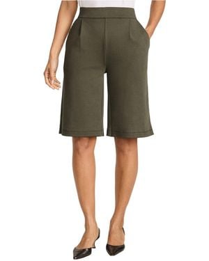 Lands' End Sport Knit High Rise Pleated 12 Inch Bermuda Shorts - Green