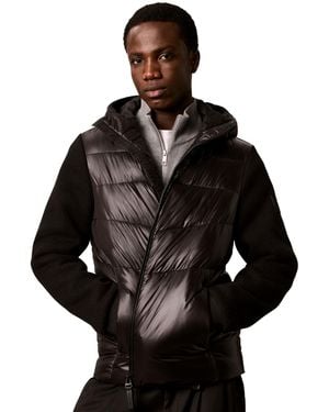 Calvin Klein Mixed Media Hooded Puffer Jacket - Black