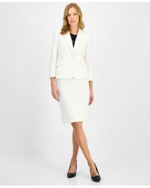 Kasper Bonded Lace Shawl Collar Jacket Bonded Lace Slim Pencil Skirt - White
