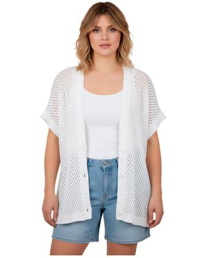 Avenue Short Sleeve Button Front Cardigan - White