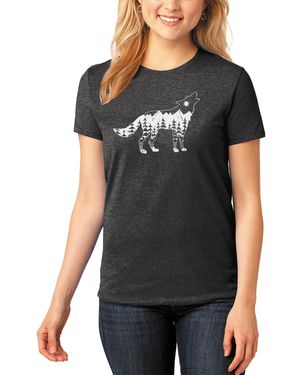 LA Pop Art Premium Blend Howling Wolf Word Art T-shirt - Black