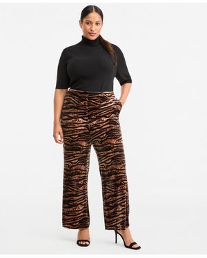 Anne Klein Petite Animal-print Velvet Flare Pants - Black
