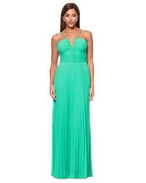 Xscape V Neck Pleated Sleeveless Gown - Green