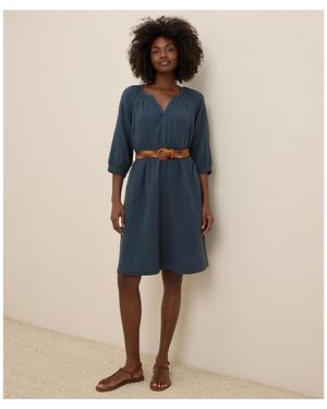 Pact Organic Cotton Coastal Double Gauze Peasant Dress - Blue