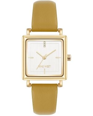 Nine West Quartz Yellow Leather And Gold-tone Watch - Metallic