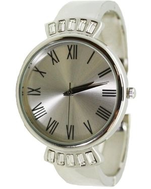 Olivia Pratt Elegant Emerald Rhinestone Solid Metal Bangle Watch - White