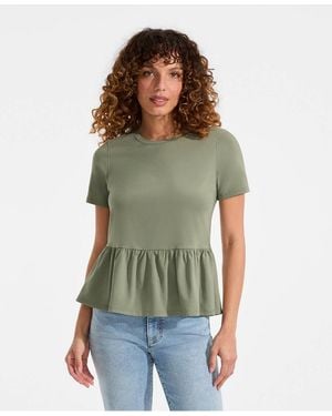 Lands' End Short Sleeve Lightweight Jersey Crew Neck Peplum Tee - Green