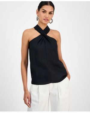 INC International Concepts Linen-blend Halter Top - Black