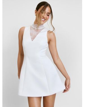 Six Stories Lace High Neck A-line Mini Dress - White