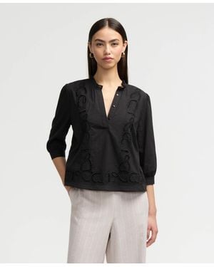 NVLT S Embroidered Trim Top - Black