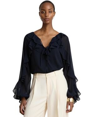 Ralph Lauren Ruffle-trim Crinkle Georgette Blouse - Blue