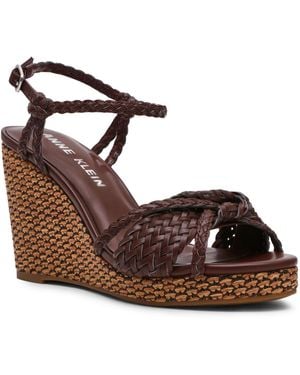 Anne Klein Vow Braided Wedge Heel Sandals - Brown