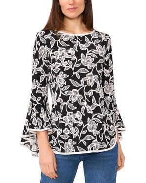 SAM & JESS Printed Round-neck Bell-sleeve Top - Black