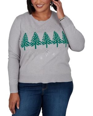 Ruby Rd. Plus Size Holiday Embellished-tree Pullover Sweater - Gray