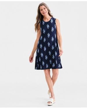 Style & Co. Printed Sleeveless Knit Dress - Blue