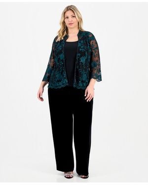 Alex Evenings Plus Size Embroidered 3/4-sleeve Jacket & Sleeveless Top - Blue