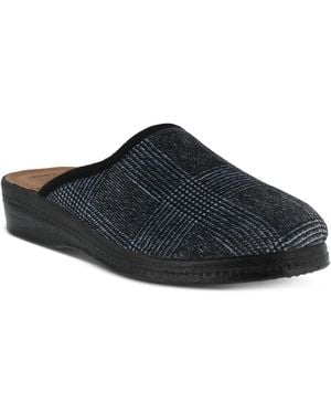 Spring Step Linizio Plaid Round Toe Leather-padded Slippers - Black