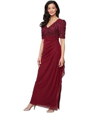 Alex Evenings Embellished Puff-sleeve A-line Dress - Red