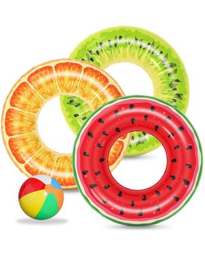 Gnuadz 3 Pack Inflatable Pool Floats Fruit Tubes Swim Rings - Metallic