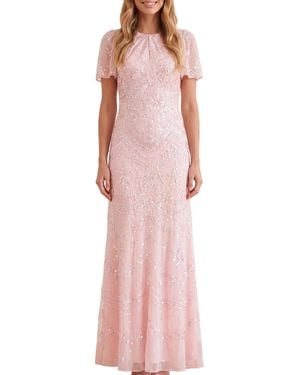 Needle & Thread Freya Georgette Sequin Flutter-sleeve Maxi Gown - Pink