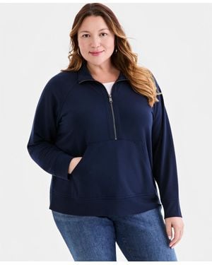 Style & Co. Plus Size Luxlounge French Terry Half-zip Sweatshirt - Blue
