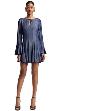 Avec Les Filles Boat Neck Bell Sleeve Mini Dress - Blue