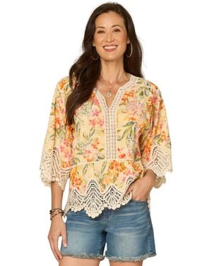 Democracy V-neck Scallop Edge Crochet Top - Multicolor