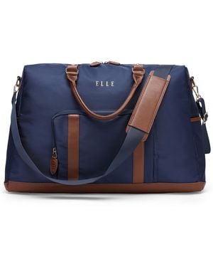 Elle Luxe Journey 13" Twill And Faux Leather Weekender Duffel Bag - Blue