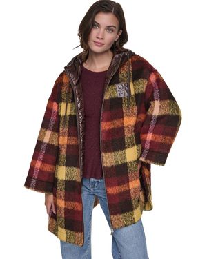 DKNY Plaid Quilted-hood Jacket - Red