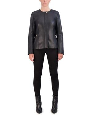 Cole Haan Collarless Leather Jacket - Gray