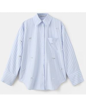 Mango Rhinestone Detail Striped Shirt - Blue