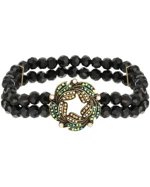 2028 Blue Iridescent Aurora Borealis Glass Stone Wreath And Jet Bead Bracelet - Black