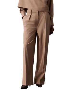 Calvin Klein High-rise Wide-leg Pleated Pants - Natural